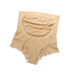 High waist maternity lace panties in nude color with breathable seamless elastic support