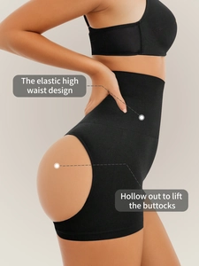 Détail du short sculptant à taille haute noir avec design ajouré pour fessier bombé