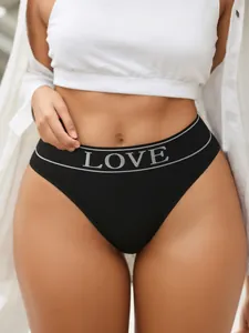 Detail of LOVE elastic waistband on seamless sports cotton panties for women