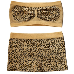 Set coordinato fascia leopardata e pantaloncini in maglia a costine da donna