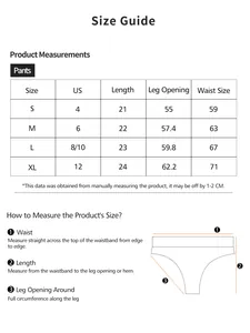 Guide des tailles pour strings sans couture avec mesures S, M, L, XL en US