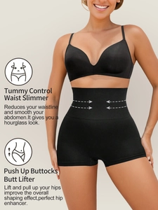 Détail montrant le contrôle du ventre taille haute et l'effet lifting des fesses noir