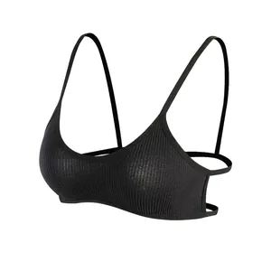 Bralette Sexy à Côtes Dos Nu pour Femmes Col en V Fines Bretelles Soutien-Gorge Tube sans Couture Respirant pour Quotidien Yoga Sports