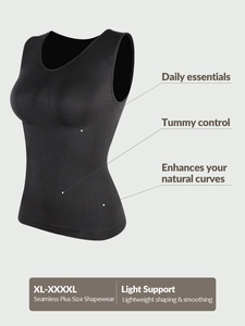Detail view of plus size seamless shaping tank top with tummy control and rib knit fabric