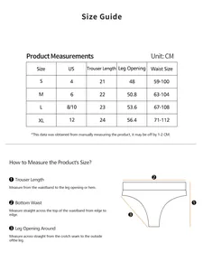 Size chart table for women lace panties including waist and length measurements in CM