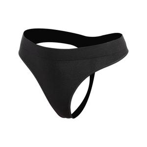 Détail du string noir sans couture avec large ceinture et texture rayée pour femme