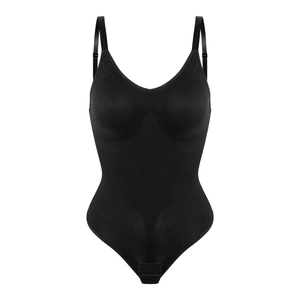 Body amincissant noir sans couture pour femmes avec bretelles réglables et col en V