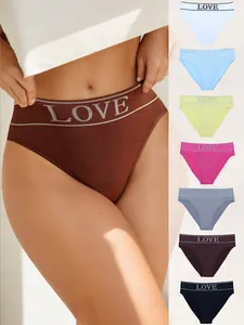 Detail of LOVE letter waistband on seamless mid-waist athletic cotton underwear for women