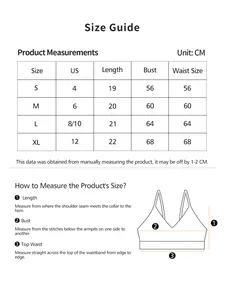 Detailed size guide chart showing bust and length measurements in cm for strapless bras