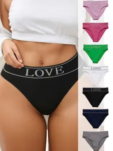 Detail of multi-color seamless cotton panties with LOVE elastic waistband in seven colors