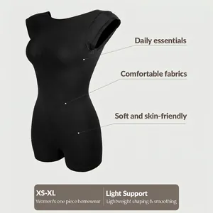 Seamless open-back bodysuit with short sleeves and light support in black color