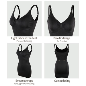 Women black seamless V-neck shapewear dress with adjustable straps and slimming compression