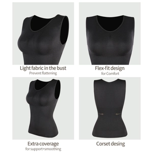 Women's black seamless bodysuit tank top with high elastic tummy control and bust support