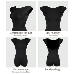 Seamless backless bodysuit shapewear with short sleeves for tummy control and hip lifting