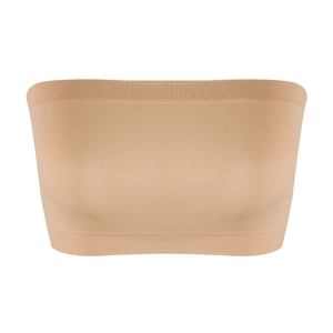 Seamless strapless bandeau bra in beige with ribbed edges for anti-slip support