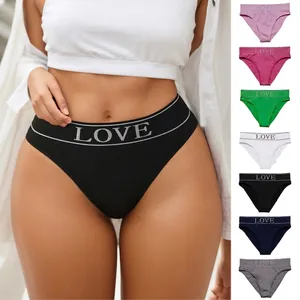 Women Sporty Seamless Briefs LOVE Letter Print Waistband Mid Waist Breathable Nylon Underwear Assorted Colors Panties