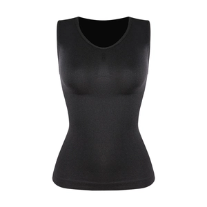 Women's black seamless slimming tank top with high elasticity and rib knit texture