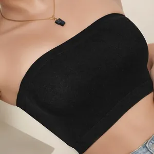 Set of three seamless strapless black tube tops with ribbed edges for anti-slip fit