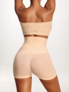 Rear view of high-waist nude shaping shorts with seamless tummy control and butt lifting effect