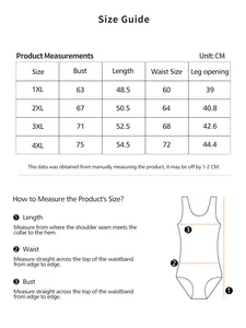Detailed size guide chart with measurements for plus size sexy hollow bodysuit in CM
