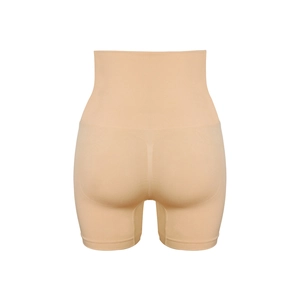 High-waisted nude tummy control shaping shorts with seamless butt lifting design