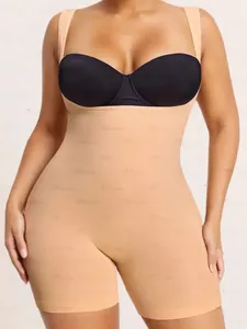 Detail view of skin-colored bodysuit showing tummy control and high-waisted shaping effect