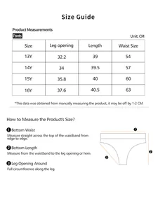 Size chart for women's high waist sports panties showing waist and length measurements