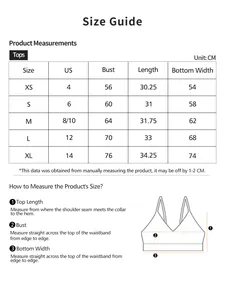 Tableau des tailles pour hauts bandeau sans couture avec mesures de XS à XL en CM et US