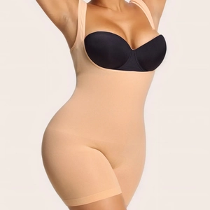Beige shapewear bodysuit for women with U-type open bust and tummy control design