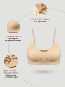 Detail of nude bralette featuring adjustable straps and soft 3D cups for comfort
