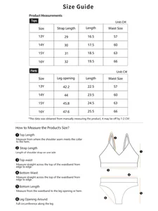 Größentabelle für süßes Camisole-BH- und Slip-Set für Mädchen mit detaillierten Maßen