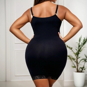 Lace trim black slimming shapewear dress for women with supportive chest design