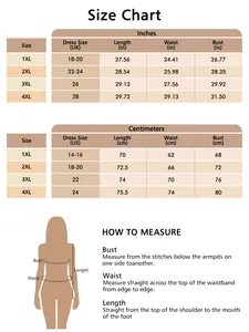 Detailed size chart for plus size shapewear dress covering sizes 1XL to 4XL in cm and inches