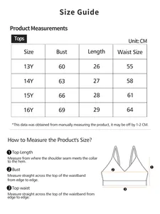 Guide des tailles détaillé pour brassières sans armatures pour filles avec mesures