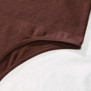 Dark brown ribbed seamless bodysuit for teen girls with backless camisole design