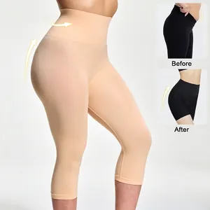 Pantalon Capri Sculptant Taille Haute Sans Couture Femme Contrôle du Ventre Levage des Fesses Legging Minceur en Nylon