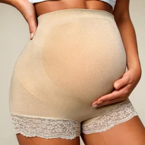 Culottes de Maternité Taille Haute Sans Couture Soutien Abdominal Slips de Grossesse Avec Bordure en Dentelle Florale Sous-Vêtements en Nylon Respirant