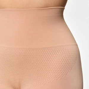 Nudefarbene Kompressionshose mit hoher Taille und Wabenstruktur zur Bauchkontrolle und Formung