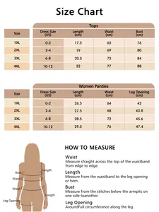 Size chart for seamless strapless lingerie set including top and panties dimensions