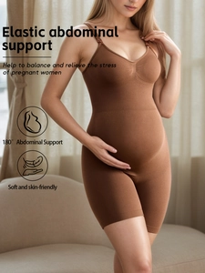 Detail of maternity shapewear featuring 180-degree abdominal support in soft brown fabric