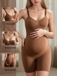 Detail view of maternity shapewear showing chest lift, detachable straps and buttock lift