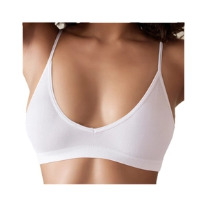White seamless ribbed yoga tank top with thin straps and V-neck design for women