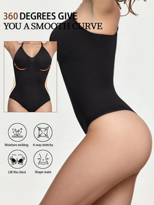 Detail of black seamless bodysuit featuring moisture wicking and 4-way stretch fabric