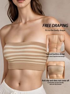Close-up of the criss-cross back design and ribbed texture of a seamless tube top bra