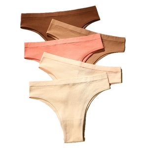Five-pack of high-elastic seamless thong underwear in diverse skin tones with ribbed knit texture