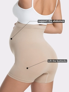 Detail of seamless maternity support shorts with abdomen support and buttock lift zones