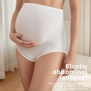 Seamless high waisted maternity support underwear in white high-elastic knit fabric
