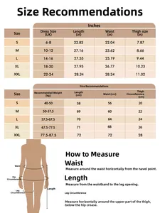 Size chart for seamless high-waisted shaping shorts with UK sizes, inches and cm measurements