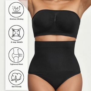 Women Seamless Shapewear Strapless Bandeau Bra And High Waist Tummy Control Panties Breathable Elastic Slimming Body Shaper Black