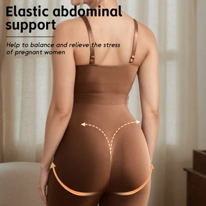 Seamless maternity shapewear bodysuit in brown with elastic abdominal support and lift
